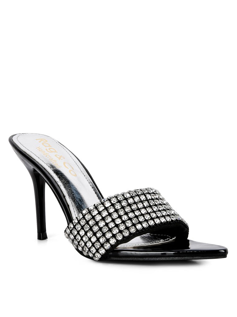 ADINA Diamante Strap Pointed Heel Sandals in Black