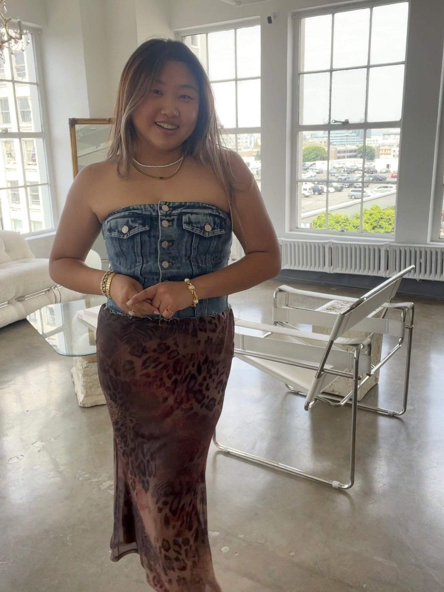 Leiny mesh print midi skirt