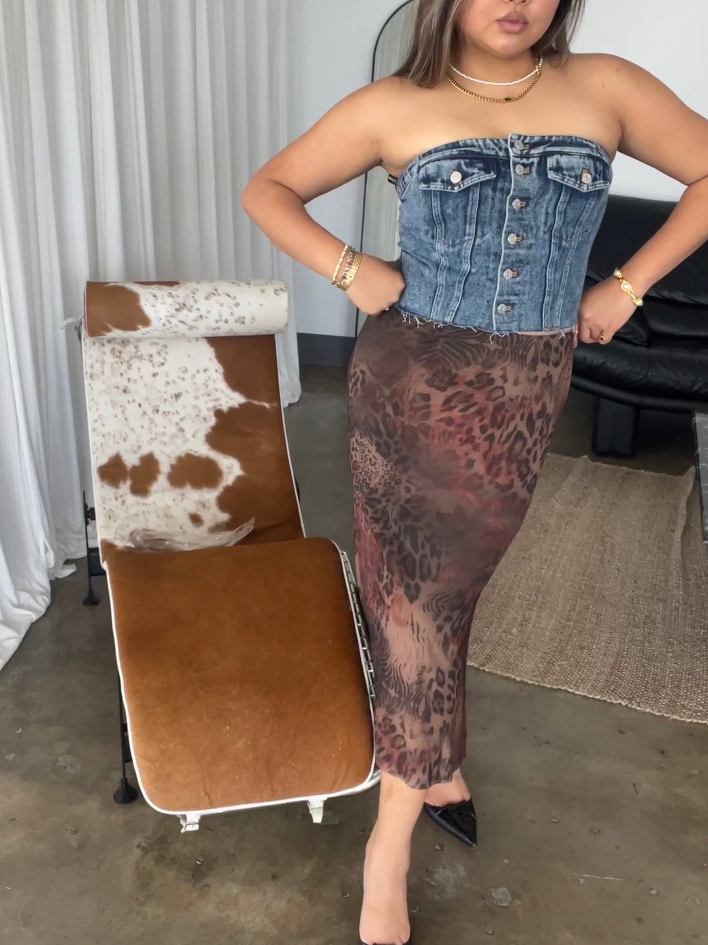 Leiny mesh print midi skirt