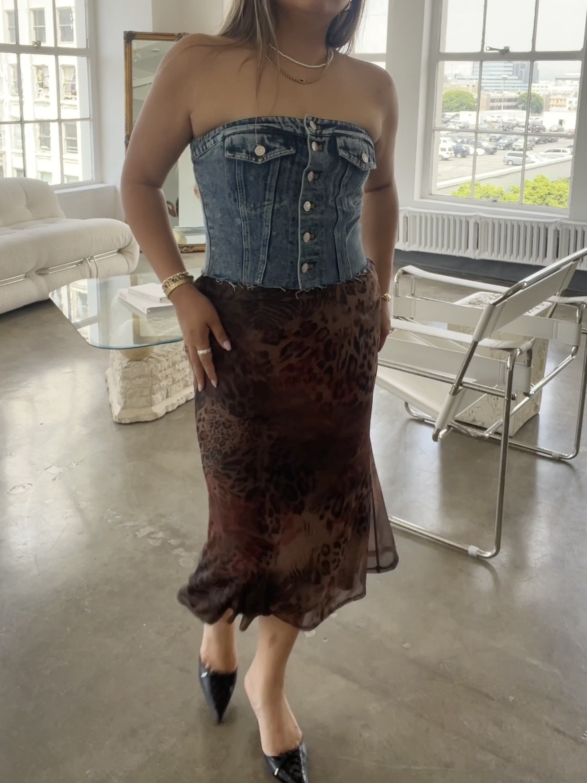 Leiny mesh print midi skirt