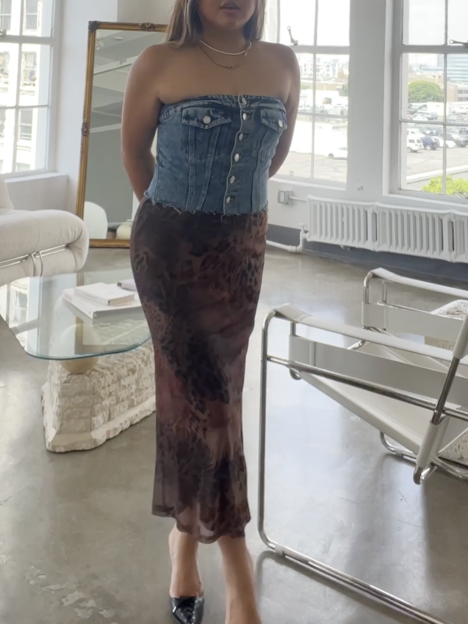 Leiny mesh print midi skirt