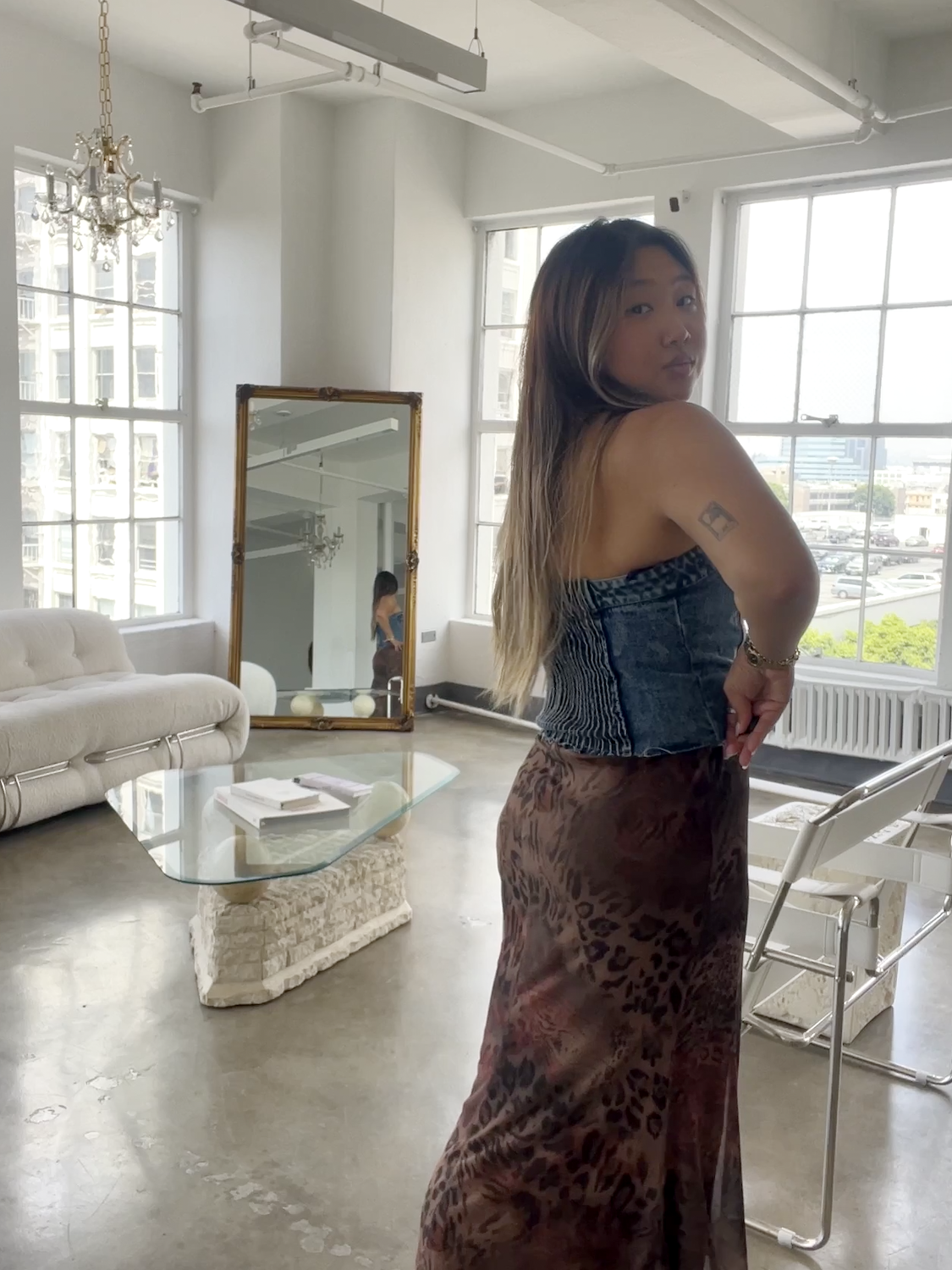 Leiny mesh print midi skirt