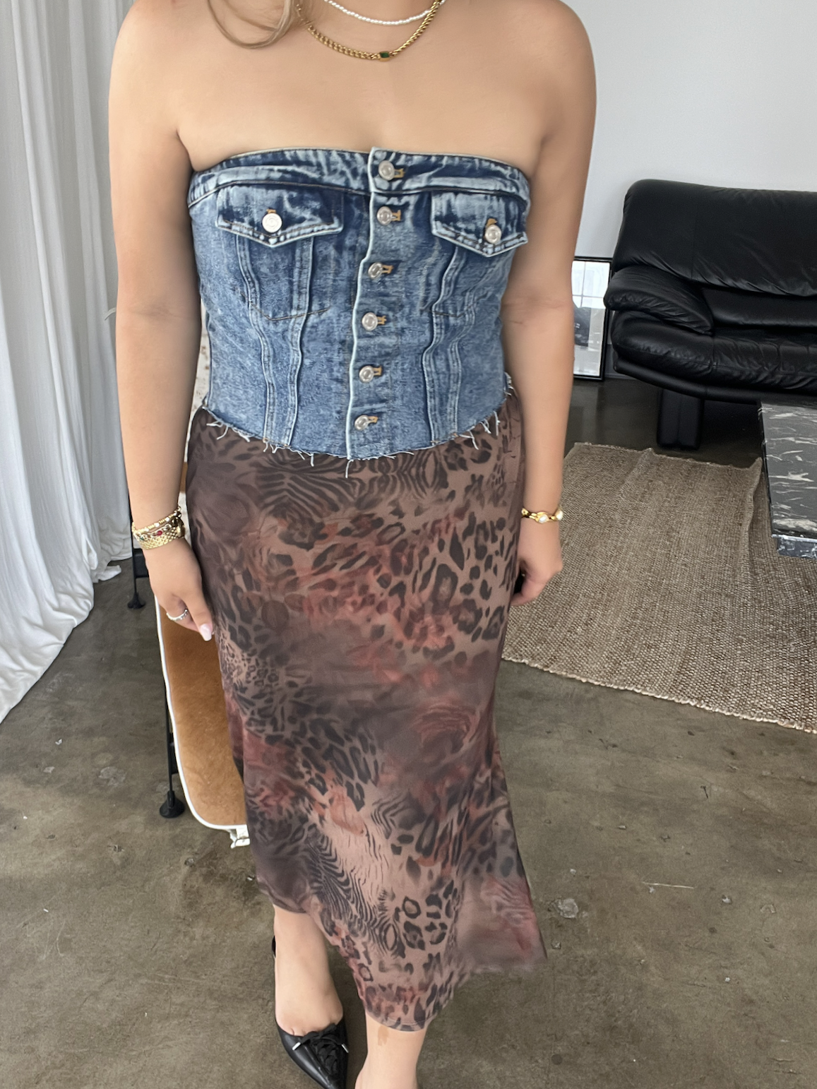 Leiny mesh print midi skirt