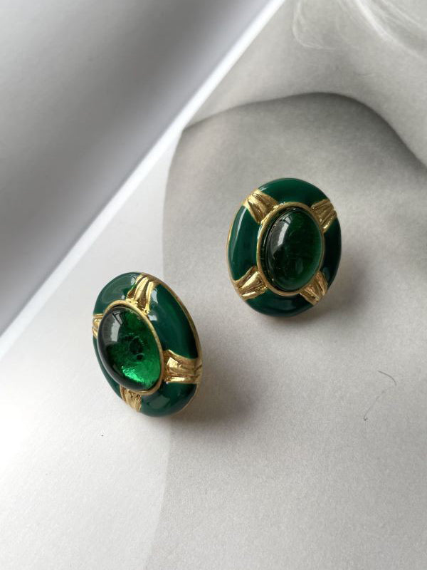 Retro Style Green Gemstone Earring