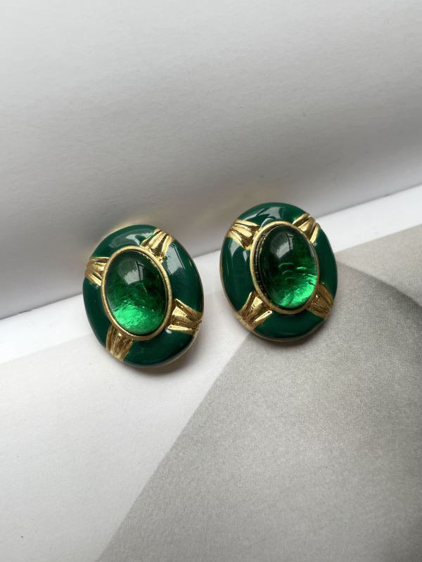 Retro Style Green Gemstone Earring
