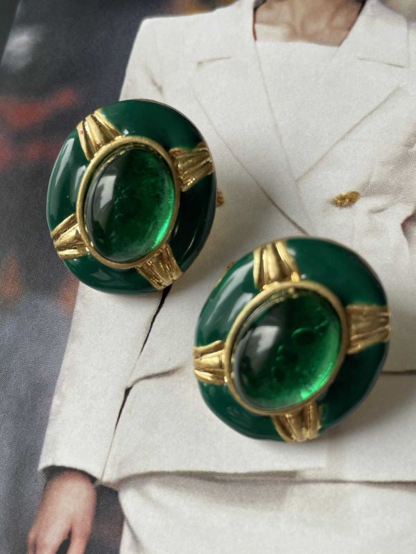 Retro Style Green Gemstone Earring