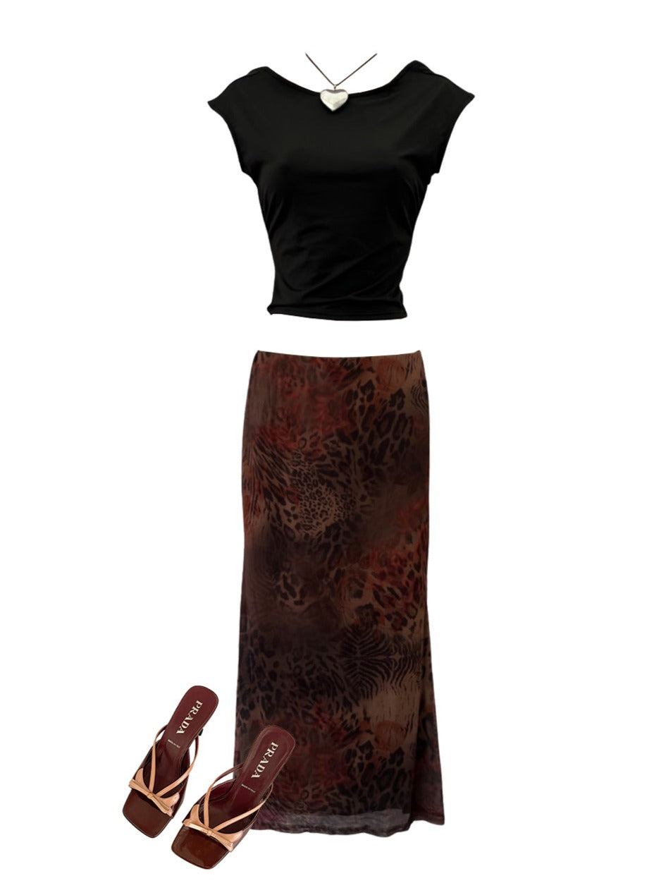 Leiny mesh print midi skirt