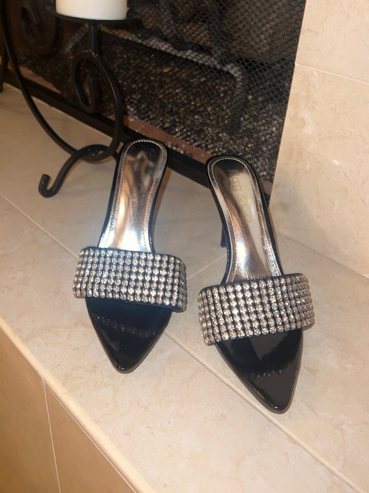 ADINA Diamante Strap Pointed Heel Sandals in Black