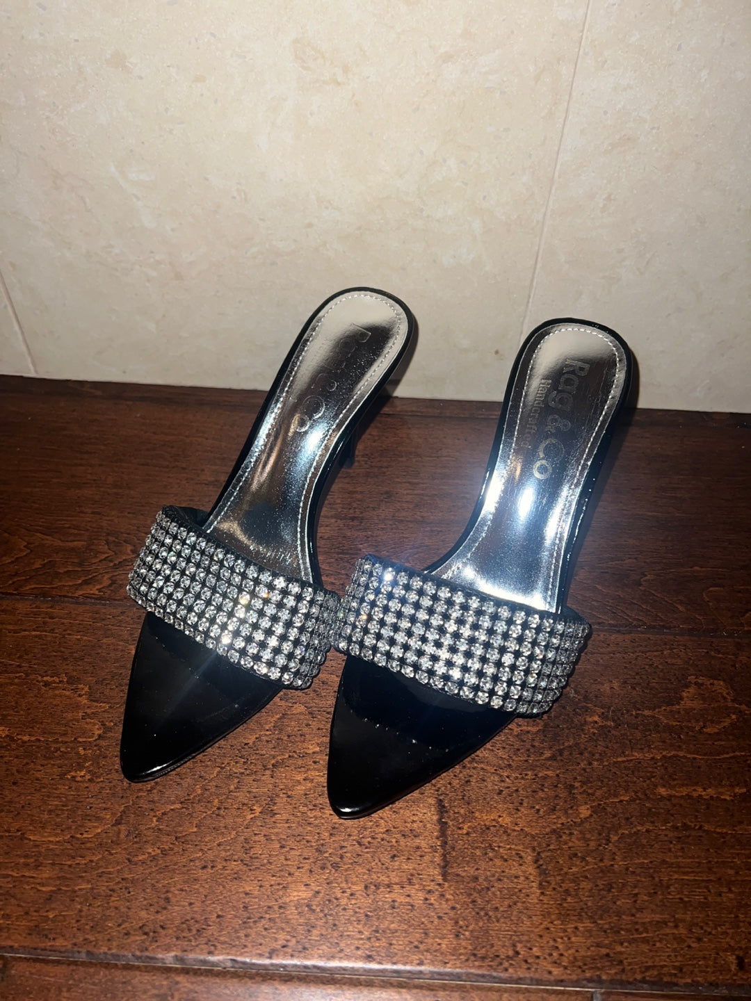 ADINA Diamante Strap Pointed Heel Sandals in Black