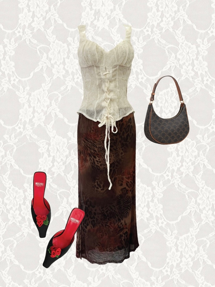 Leiny mesh print midi skirt