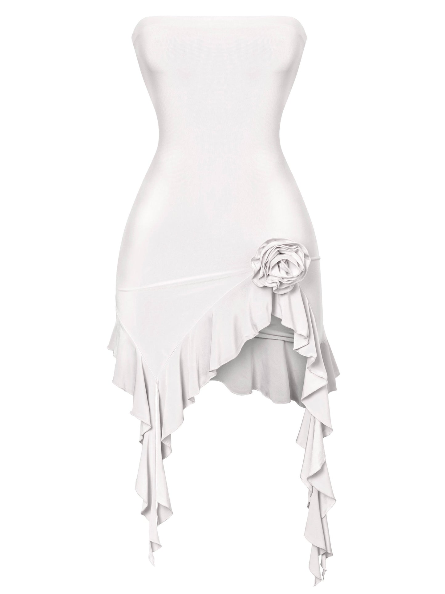 Madison ruffle dress with flower corsage