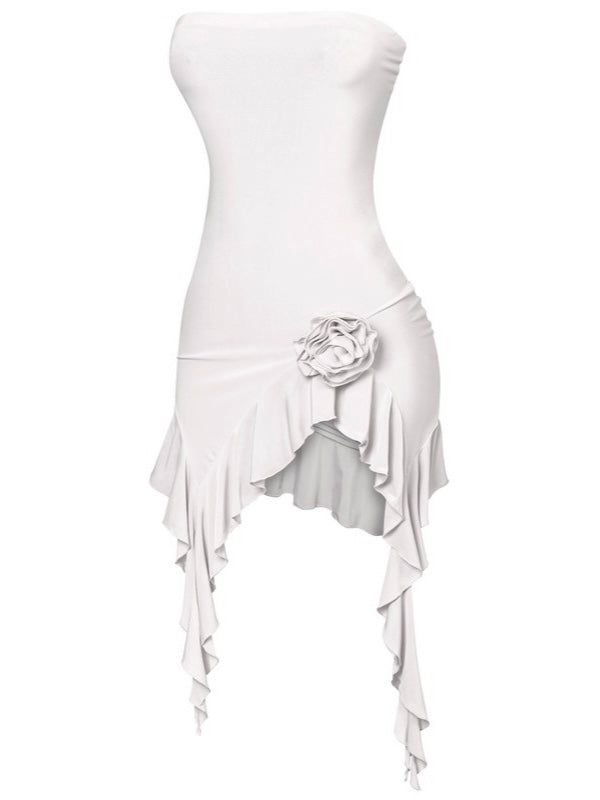 Madison ruffle dress with flower corsage