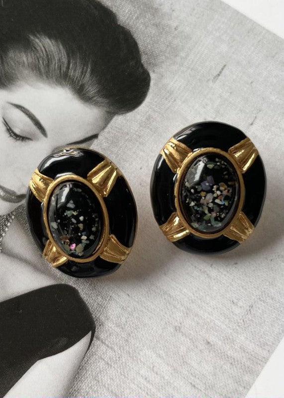 Retro style black Gemstone earring