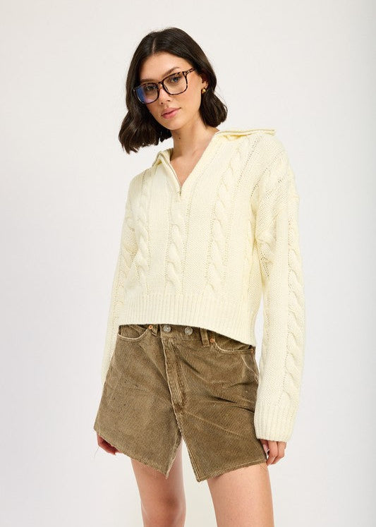 RITA CABLE KNIT SWEATER WITH HALF ZIP