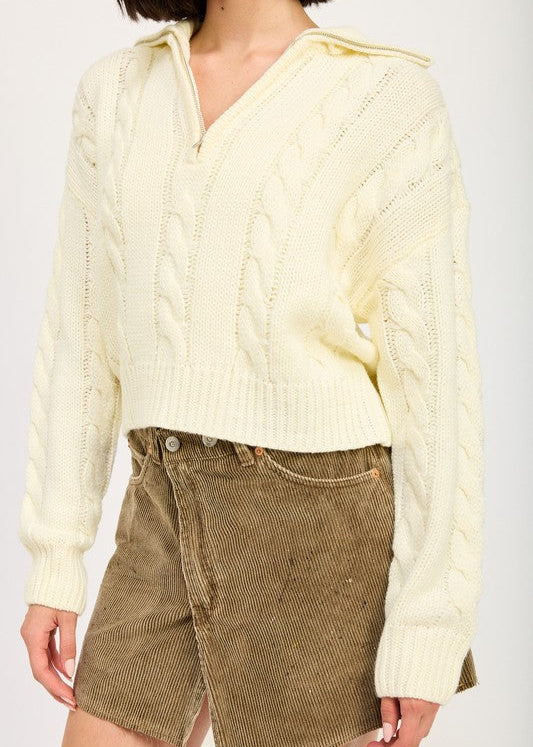 RITA CABLE KNIT SWEATER WITH HALF ZIP