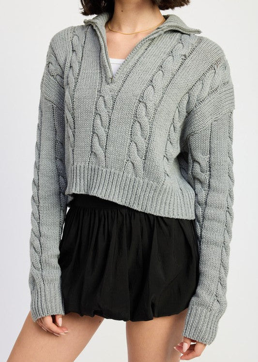 RITA CABLE KNIT SWEATER WITH HALF ZIP