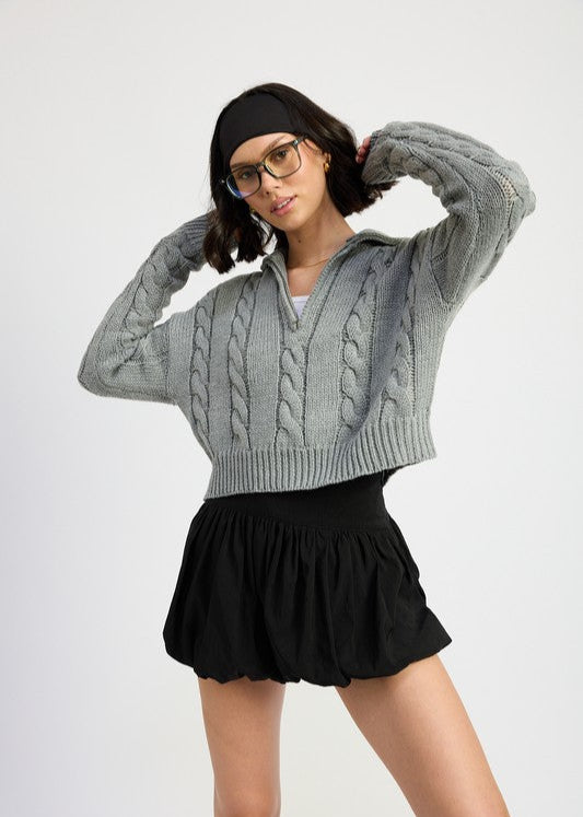 RITA CABLE KNIT SWEATER WITH HALF ZIP