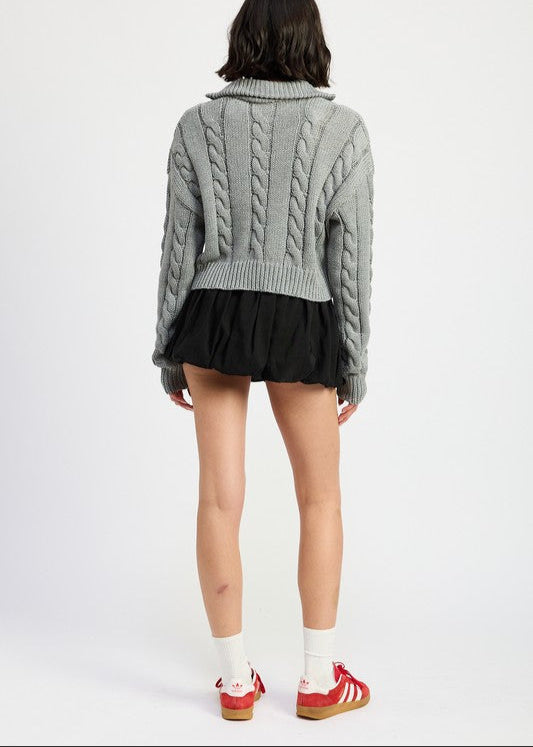 RITA CABLE KNIT SWEATER WITH HALF ZIP