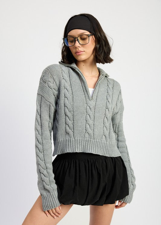 RITA CABLE KNIT SWEATER WITH HALF ZIP