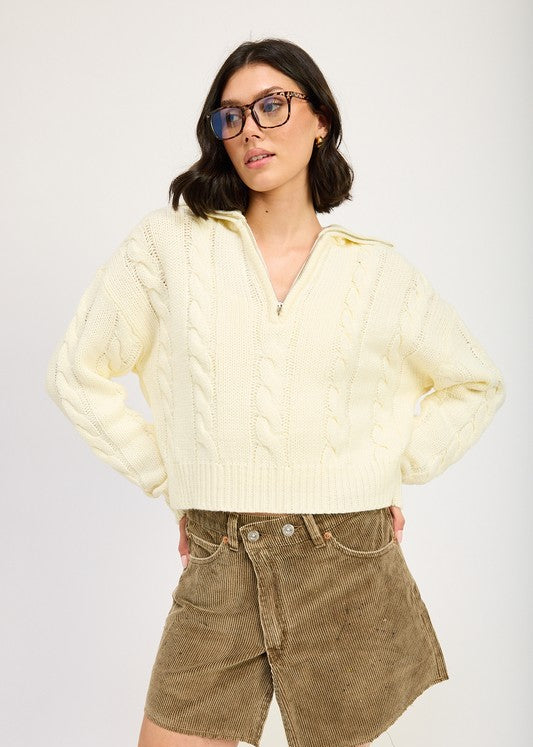 RITA CABLE KNIT SWEATER WITH HALF ZIP