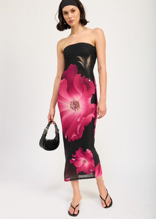 GWEN FLORAL TUBE MIDI DRESS