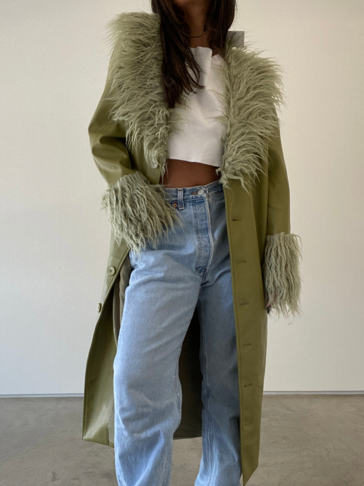 Matcha shaggy fur coat